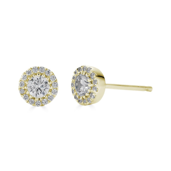 14K Yellow Gold Diamond Halo Solitaire Stud Earrings
