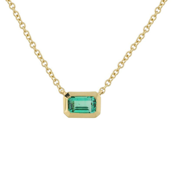 14K Yellow Gold Emerald Bezel Necklace