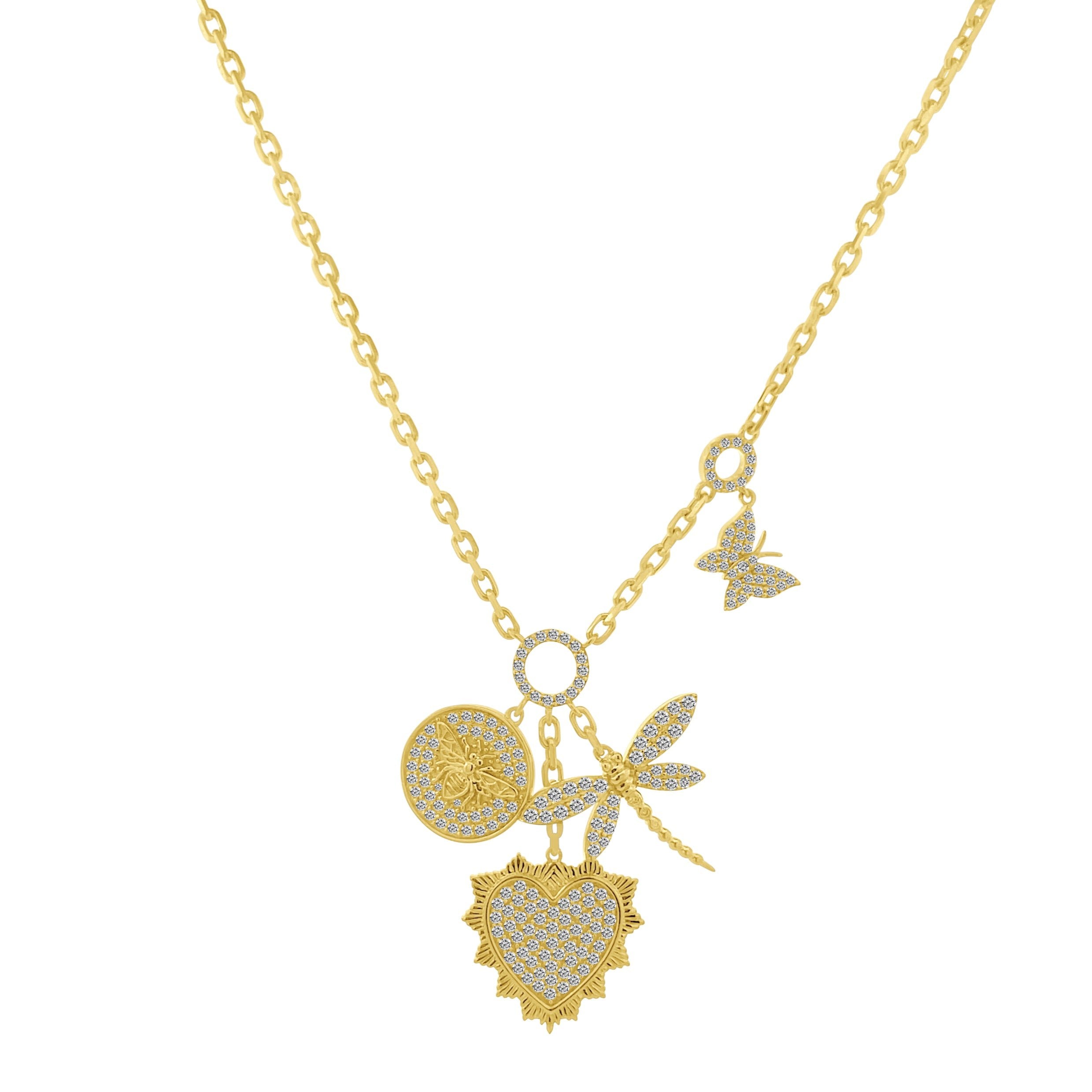 14K YELLOW GOLD & DIAMOND MULTI CHARM( HEART, BEE, DRAGONFLY