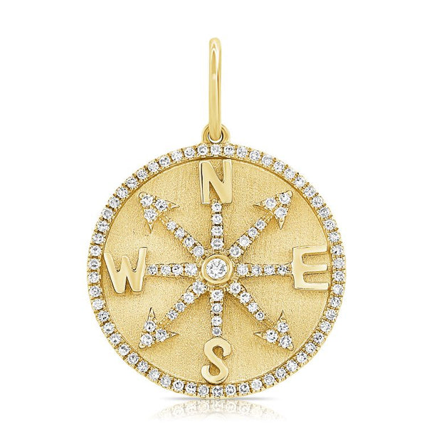 14K Yellow Gold Diamond Compass Pendant