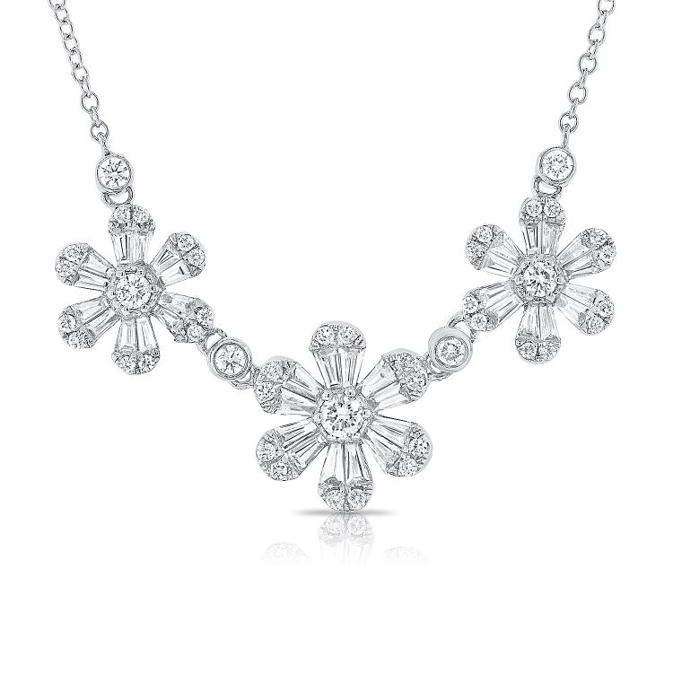 14K White Gold Diamond Flower Necklace