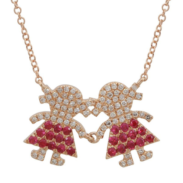14k Rose Gold Diamond & Ruby Gemstone Girls Necklace
