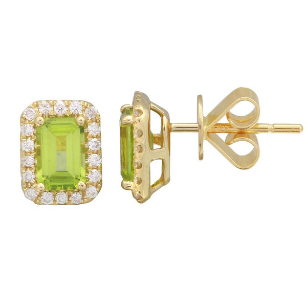 14k Yellow Peridot Emerald Cut Gemstone Earrings