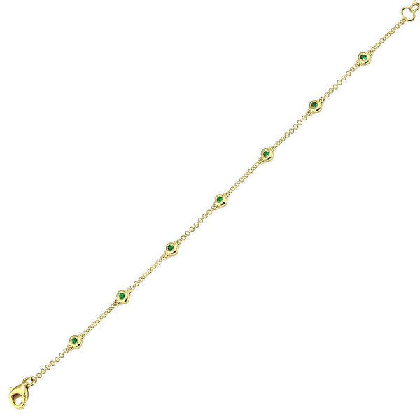 14k Yellow Gold Emerald Gemstone Diamond by the Yard Bracelet