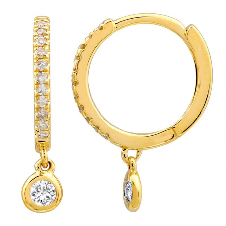 14k Yellow Gold Diamond Round Huggie Earrings