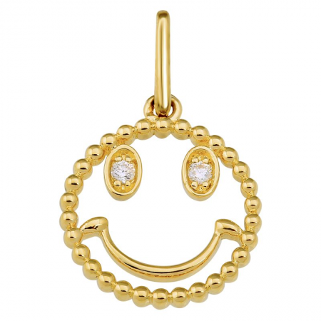 14K Yellow Gold Smiley Face Diamond Necklace Charm