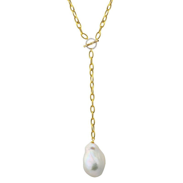 14k Yellow Gold Baroque Pearl Drop Y Necklace