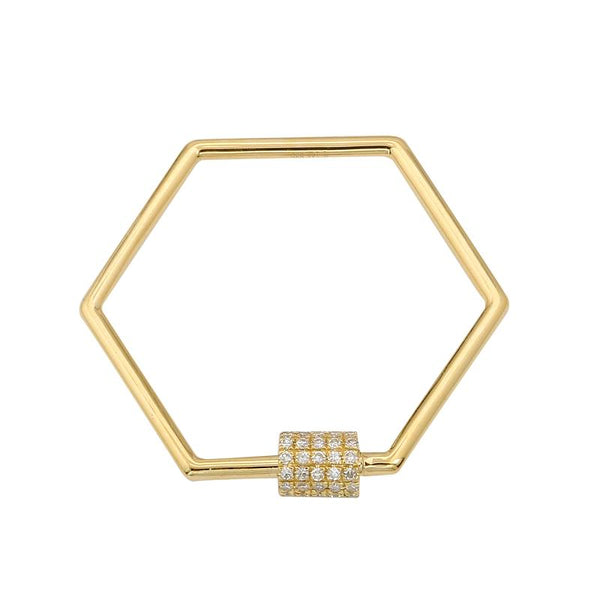 14 Yellow Gold Hexagon Shape Diamond Carbiner Pendant
