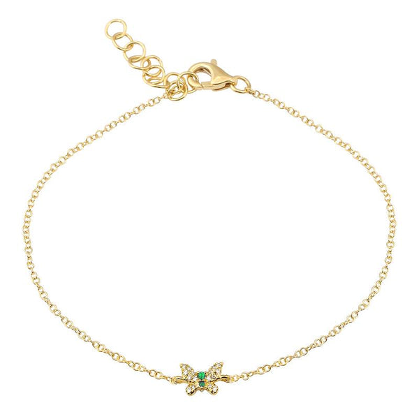 14k Yellow Gold Diamond Emerald Butterfly Bracelet