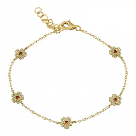14k Yellow Gold Ruby Flower Bracelet