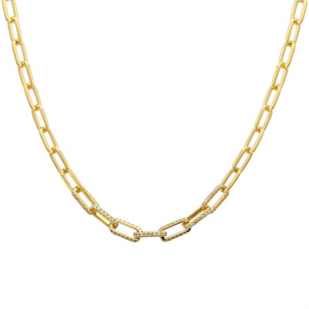 14k Yellow Gold Diamond Paper Clip Link Necklace