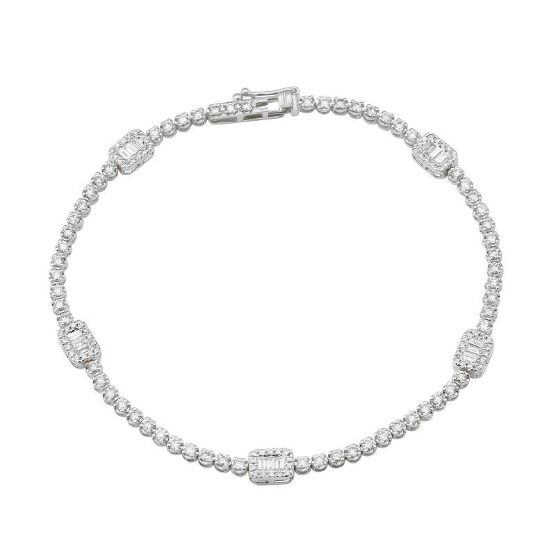 14k White Diamond Baguette Station Tennis Bracelet