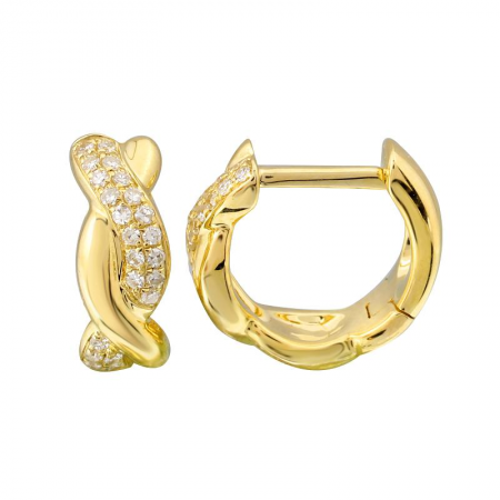 14k Yellow Gold Twisted Diamond Huggie Earrings