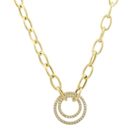 14k Yellow Gold Diamond Double Circle Link Chain Necklace