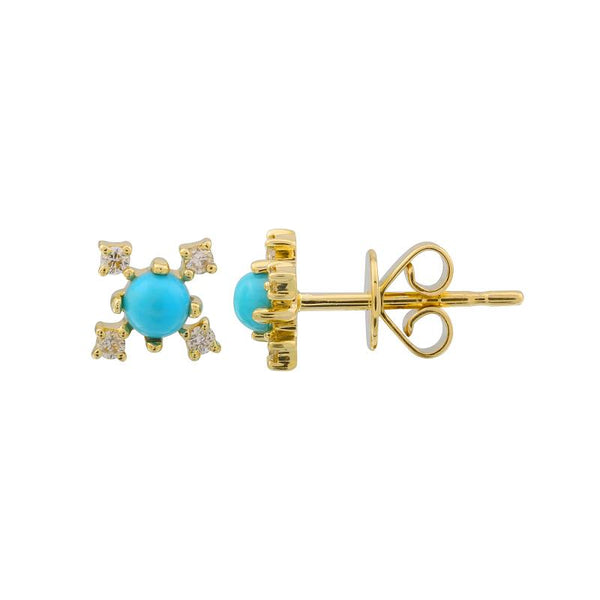 14k Yellow Diamond and Turquoise Stud Earrings