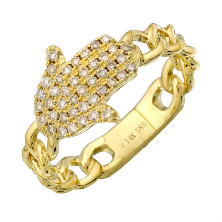 14k Yellow Gold Diamond Hamsa Link Ring