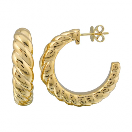14k Yellow Gold Croissant Open Hoop Earrings / Light Gold Weight