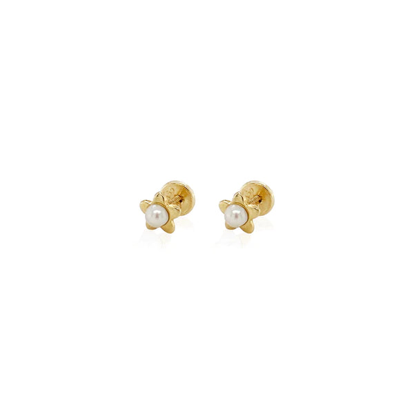 18K Yellow Gold Pearl and Star Children's Earring