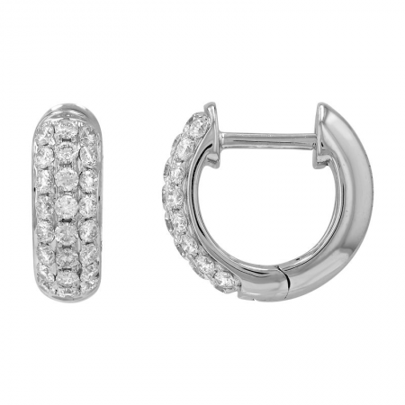 14K White Gold Diamond Pave Huggie Hoop Earrings