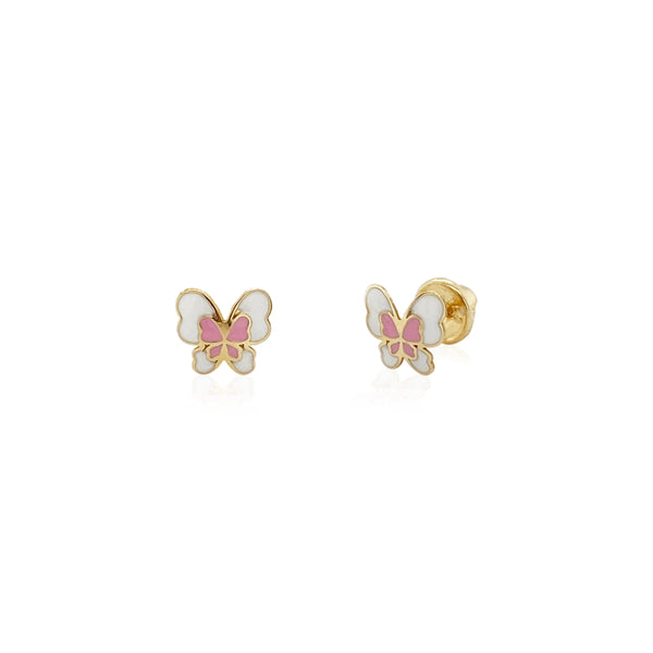14K Yellow Gold Enamel Butterfly Children's Earrings