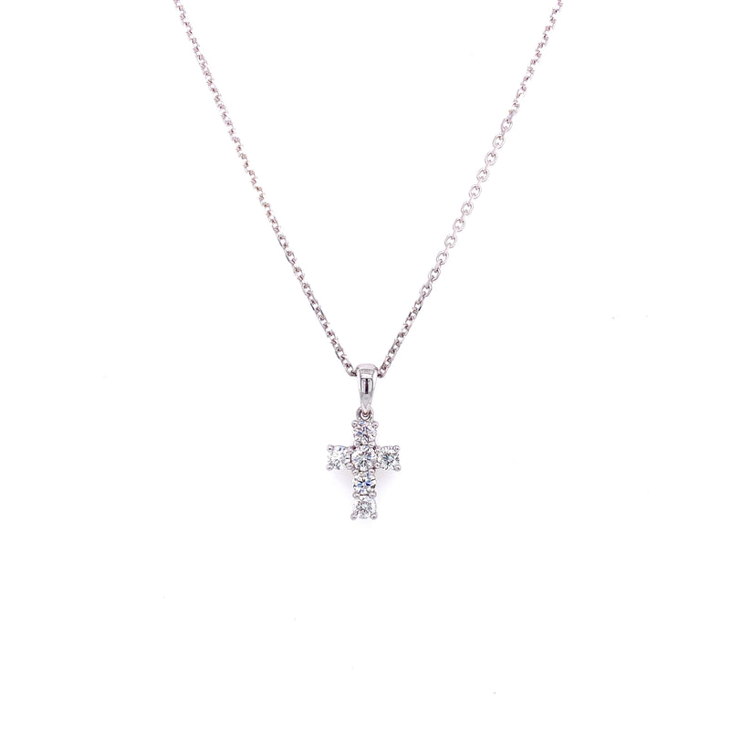14K White Gold Diamond Medium Cross Necklace