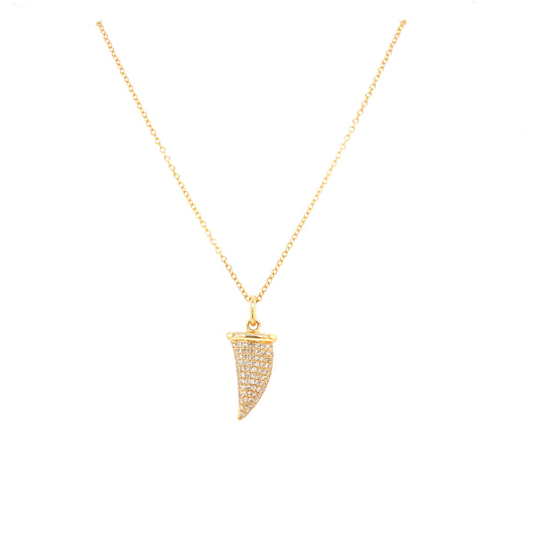 14K Yellow Gold Diamond Italian Horn Necklace