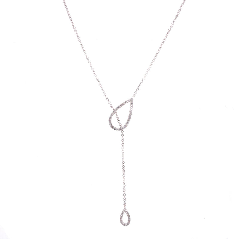 14K White Gold Diamond Pear Shape Adjustable Necklace
