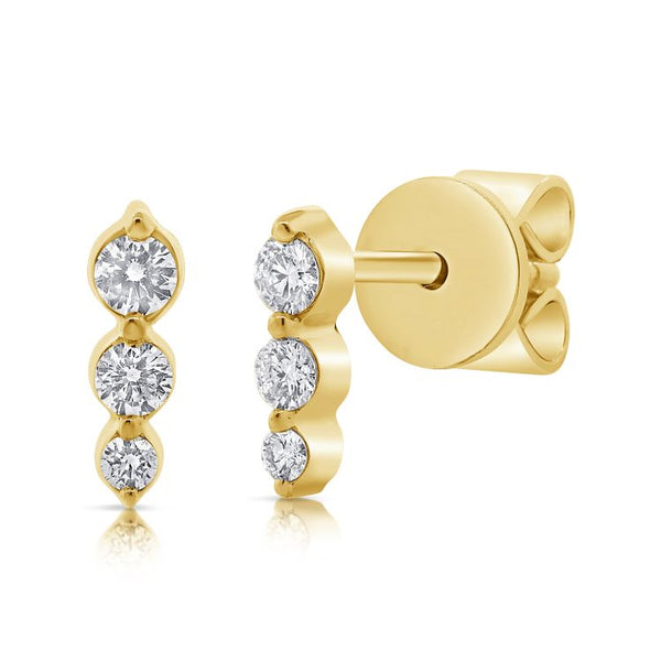 14K Yellow Gold Diamond Graduated Bar Earrings