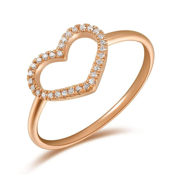 14K Rose Gold Diamond Open Heart Ring