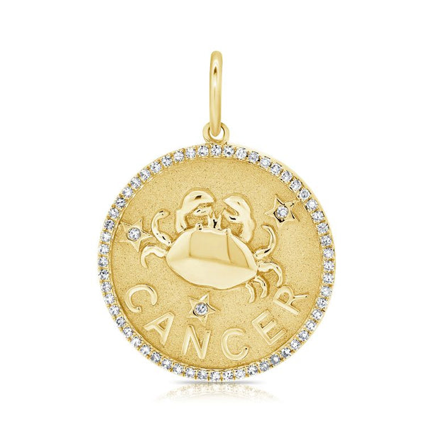 14K Yellow Gold Diamond Cancer Zodiac Charm Pendant