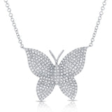 14K White Diamond Large Butterfly Necklace