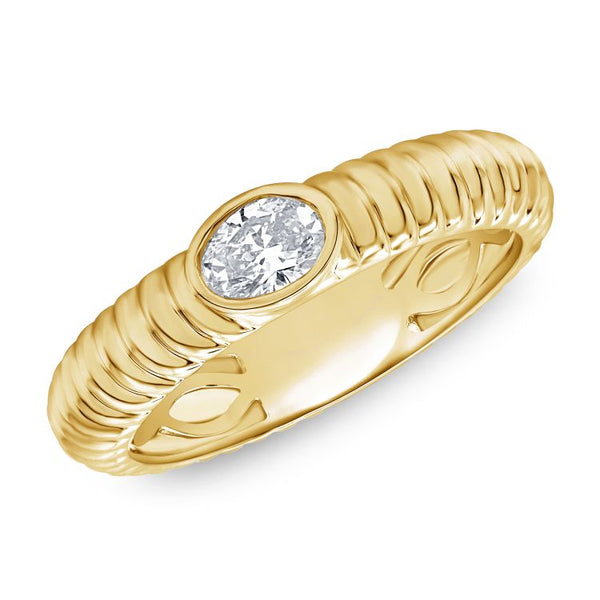 14K Yellow Gold Oval Diamond Bezel Cable Ring