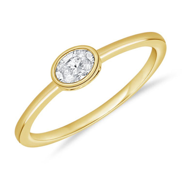 14K Yellow Gold Oval Bezel Diamond Ring