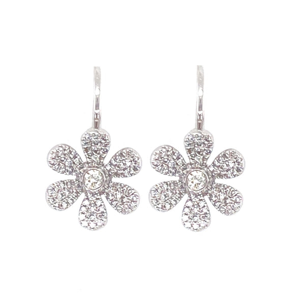 14K White Gold Diamond Flower Diamond Earring