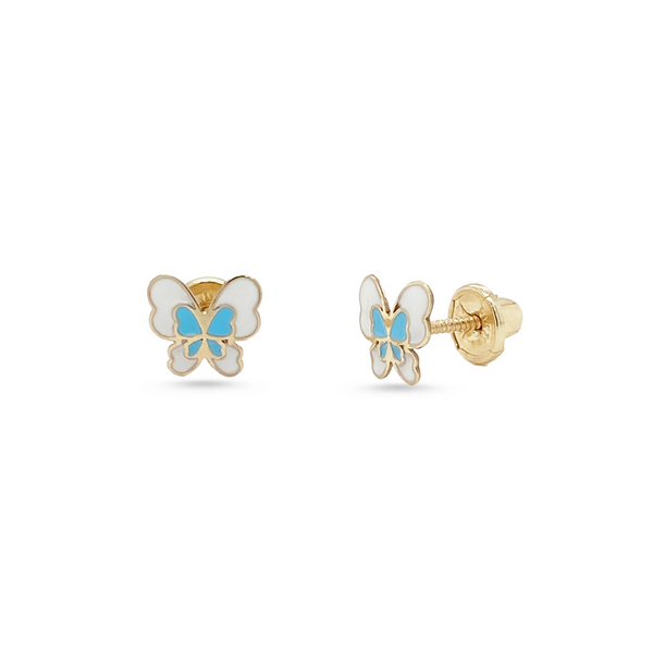 14K Yellow Gold Enamel Butterfly Children's Earrings