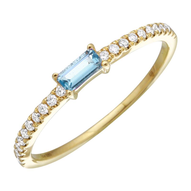 14K Rose Gold Blue Topaz Diamond Stacking Ring