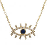 14K White Gold Diamond + Sapphire Evil Eye Eyelash Necklace