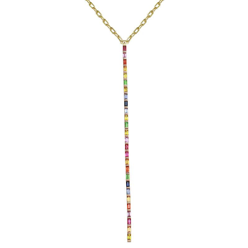14K Yellow Gold Multi-Sapphire Rainbow Lariat Necklace