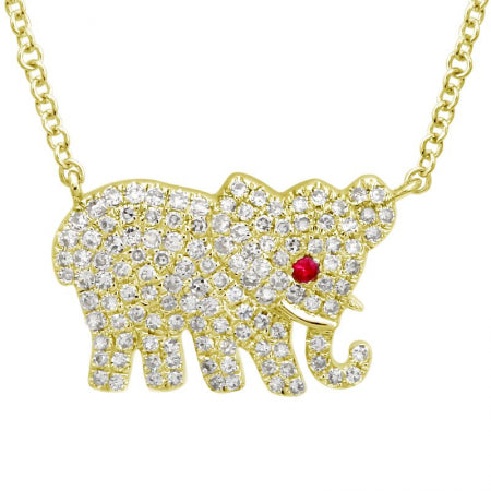 14k Yellow Gold Elephant Diamond Necklace