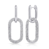 14K White Pave Diamond Large Paper Link Earrings