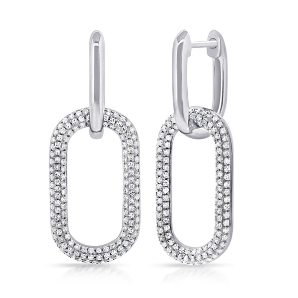 14K White Pave Diamond Large Paper Link Earrings