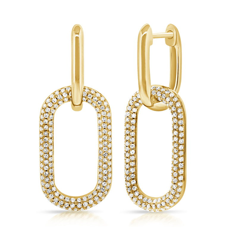 14K Yellow Gold Pave Diamond Large Paper Link Earrings