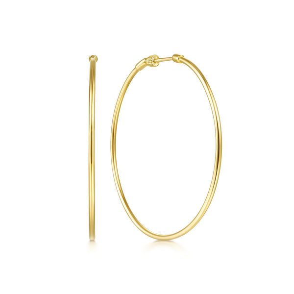 14K Yellow Gold 50mm Plain Round Classic Hoops
