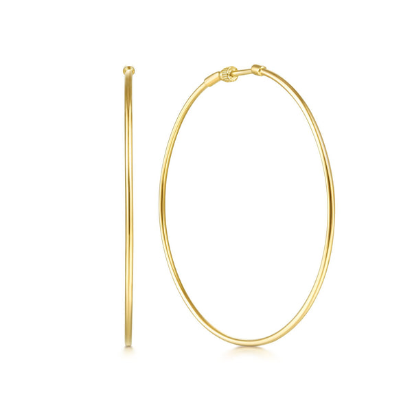 14K Yellow Gold 60mm Plain Round Classic Hoops