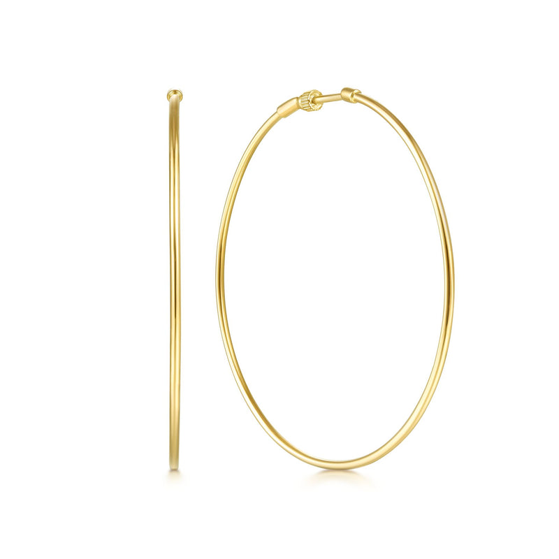 14K Yellow Gold 60mm Plain Round Classic Hoops