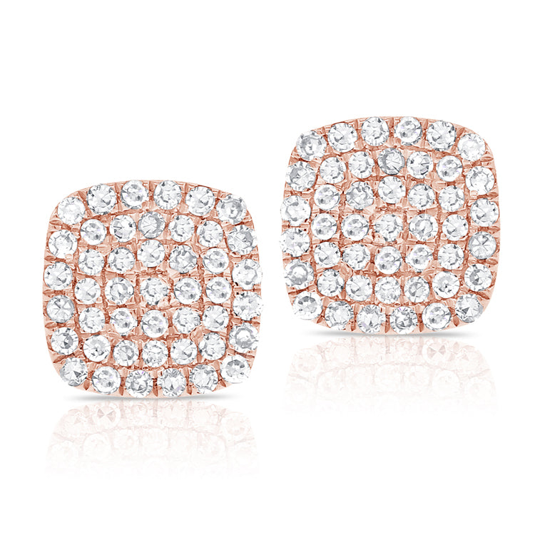 14K Rose Gold Diamond Cushion Stud Earrings