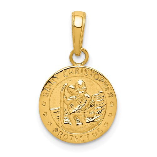 14K Yellow Gold Saint Christopher Medal Round Pendant