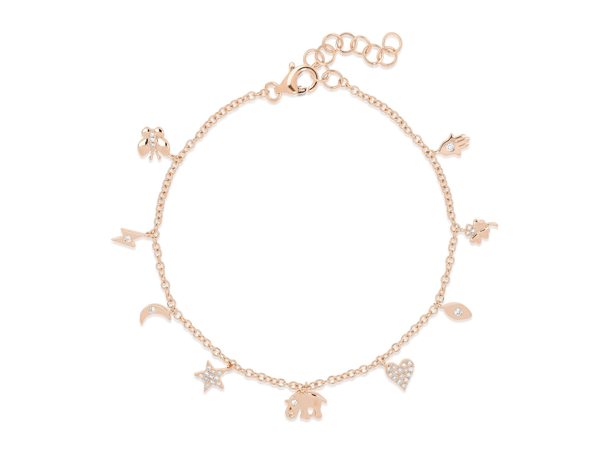 14K Rose Gold Diamond Charm Bracelet – Maurice's Jewelers