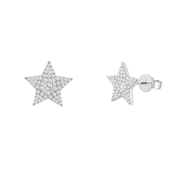 14K White Gold Diamond Pave Star Stud Earring