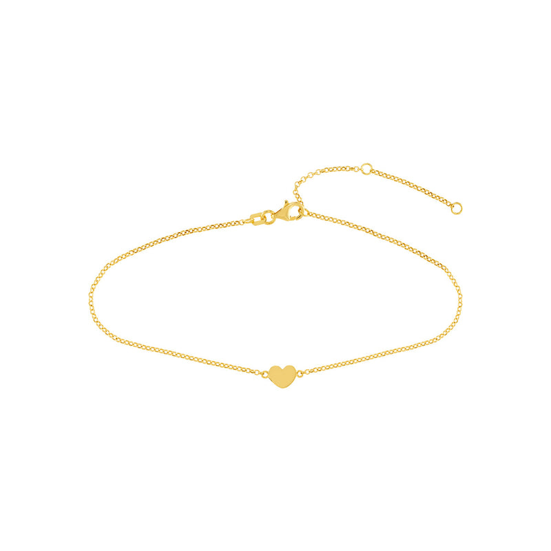 14K Yellow Gold Mini Heart Rolo Chain Anklet